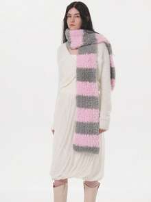 1 szt. damski, prążkowany, kontrastowy, miękki, puszysty szalik poliestrowy, codzienny, ciepły dodatek na jesień/zimę na świeżym powietrzu, codzienne zimowe szaliki damskie do dojazdów do pracy