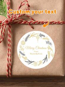 24pcs Customized Christmas Text Round Stickers, Personalized Holiday Candy Gift Bags And Envelope Labels, Customized Text Stickers, Customized 5*5cm Round Stickers, Customized Christmas Gift Packaging Labels, Specially Designed Cute & Romantic Christmas Wreath, Berry Scene Combination, Various Pattern Stickers For You To Choose, Suitable For Personalized Merry Christmas Labels - Multicolor - View 15