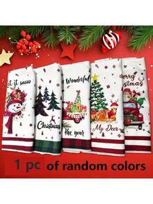 1pc Random Christmas Decorative Kitchen Towel, Featuring Fun & Ultra-Soft Microfiber Christmas Towel - Festive Cartoon Patterns With Snowflakes And Trees, High Absorbency, Suitable For Bathroom, Perfect For Christmas Decoration Shower Towels For Beauty Salon, Hotel Sports,Home Essentials, Towel, Skin Care