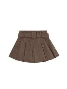 新款秋季高腰百褶迷你裙，配腰带 - 咖啡棕 - 查看 7