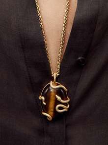 ZAA 动物镶嵌宝石吊坠项链，复古波西米亚简约树脂吊坠项链，美拉德风格蛇形缠绕吊坠项链 - 彩色 - 查看 1