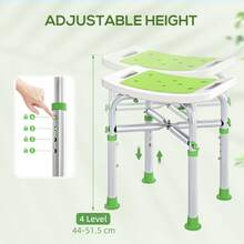 HOMCOM Shower Chair For The Elderly And Disabled, Adjustable Padded Shower Stool With Built-In Handle And Non-Slip Suction Foot Pads, Green - Green - View 6