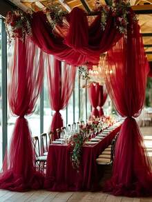 1 pièce de rideau de fenêtre d'arche de mariage en tissu transparent rouge vin - rideau en mousseline de soie convenant pour les cérémonies, les fiançailles, les réceptions de mariage, Noël, Halloween, la Saint-Valentin, le Nouvel An et la décoration d'arrière-plan - décoration élégante et romantique pour les fêtes champêtres, les douches de mariée, les décorations d'anniversaire. Créez des rideaux fluides et romantiques pour les arches et les festons de mariage, l'arrière-plan de la fête.