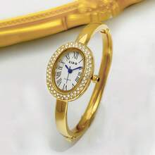 Luksusowy damski zegarek w stylu vintage z bransoletą kryształową, modny, minimalistyczny, elegancki, wodoodporny zegarek kwarcowy ze stali nierdzewnej, odpowiedni do noszenia na co dzień, prezent urodzinowy - Złoto - Zobacz 6