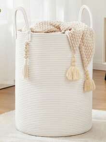 1个带提手的大号可折叠洗衣篮，可用作收纳篮、装饰挂篮、手工编织收纳篮，适用于客厅、卧室、家居，可收纳衣物、玩具、枕头、毯子、礼物，也适用于圣诞节、生日派对等场合。 - 彩色 - 查看 5