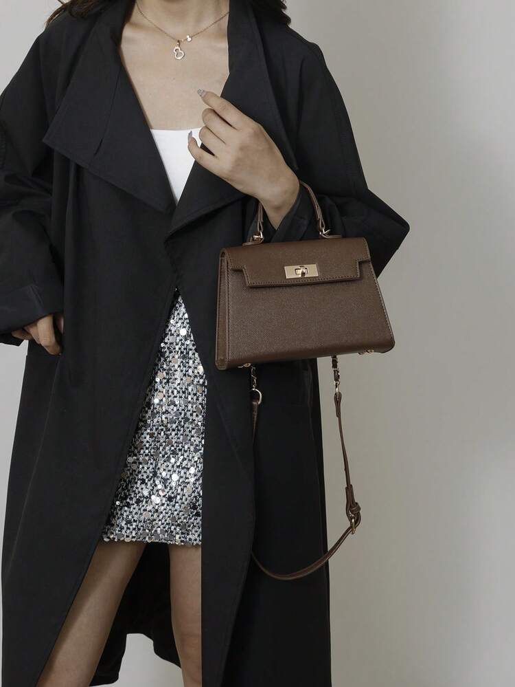 حقيبة يد نسائية جديدة ذات نمط تمساحي لامع، سعة كبيرة، أنيقة وأنيقة، تأتي مع وشاح راقي، يمكن ارتداؤها كحقيبة كتف، باللون الأسود - بني داكن - مشاهدة 4