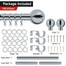 Curtain Pole Extendable Metal Chrome 28mm With Finials Rings Hooks Rod Fittings - Chrome - 查看 13