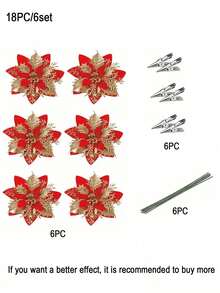 36 Piezas/12 Juegos de Flores Artificiales de Navidad, Flores de Flor de Pascua, Decoración Navideña Roja y Dorada, Flores Decorativas Artificiales para Árbol de Navidad, Adecuadas para Decoración de Fiesta de Navidad, Decoración de Árbol de Navidad DIY, Decoración de Corona de Flores, Decoración Ambiental, Decoración de Apertura, Día de San Valentín, Regalo, Decoración del Hogar, Decoraciones Navideñas, Decoración de Habitación