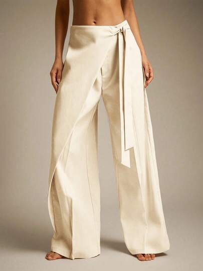 Solid Color Twist Crossed Office Casual Suit Pants