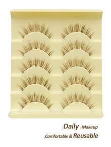 Rikuaild 5 Pairs Cartoon Style Brown False Eyelashes, Anime Style, Natural & Lightweight, Delicate & Soft, Fairy Design, Transparent Band, Reusable, Lightweight & Natural, Strip Eyelashes, Eyelashes, False Eyelashes - 自然纖長款 - 查看 6
