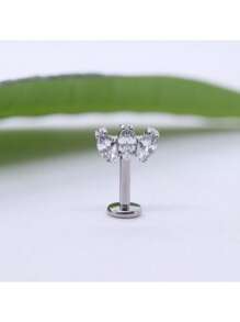 1 pieza Pendientes de aro de acero quirúrgico ASTM F136 con rosca interna y circonita cúbica, para perforaciones de labio, concha y hélice vertical de 16G