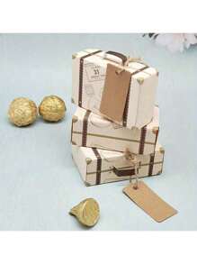50 قطعة/عبوة صندوق هدايا بشكل حقيبة صغيرة، من الورق الكرافت البني المنقوش بالوسم والحبل، مناسب لحفلات السفر، أعياد الزفاف والحمام، حفلات الأعياد، احتفالات الذكرى