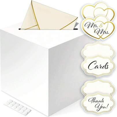 EstiloARTESORI Caja RúStica Para Tarjetas De Boda Con Pegatinas Para Tarjetas Y Ranura Para Caja Grande, Caja De Regalo Para Tarjetas De Boda En RecepcióN, CumpleañOs, Baby Shower, Fiesta De GraduacióN,VersióN Mejorada