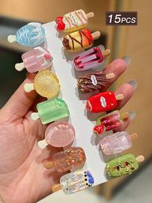 15件套女士彩色冰淇淋发夹，甜美可爱风格，发饰，夏季假日装饰，发夹，适合日常休闲佩戴和外出。秋季配饰套装，发饰，女士配饰，返校头饰，学习用品，万圣节发饰。爪夹，发爪，发夹，发卡，发夹 - 彩色 - 查看 11