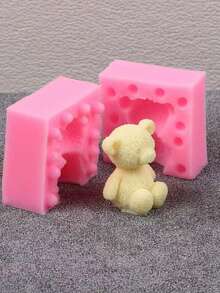 1 件熊形硅胶蜡烛模具，DIY 熊形蜡烛，石膏家居装饰配件硅胶模具 - 粉色 - 查看 4