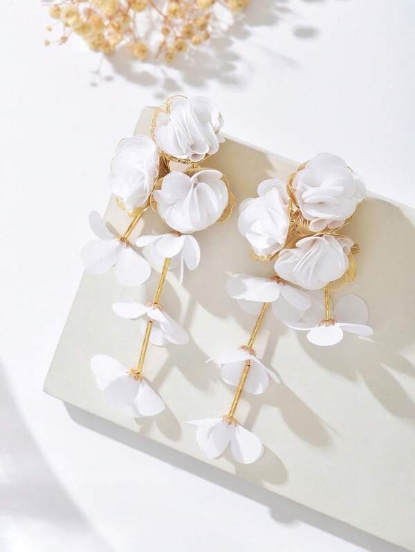 1 Paar elegante, bohemische Stil Blumen Stoff Quasten Ohrringe, geeignet als Geschenk für Frauen zu Partys und Feiertagen, runde Blumen kreative Ohrringe, modische Party Accessoires