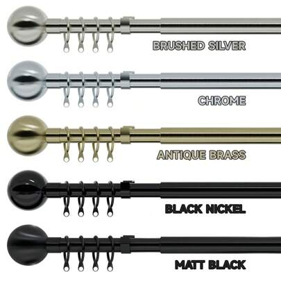 Curtain Pole Extendable Metal Chrome 28mm With Finials Rings Hooks Rod Fittings