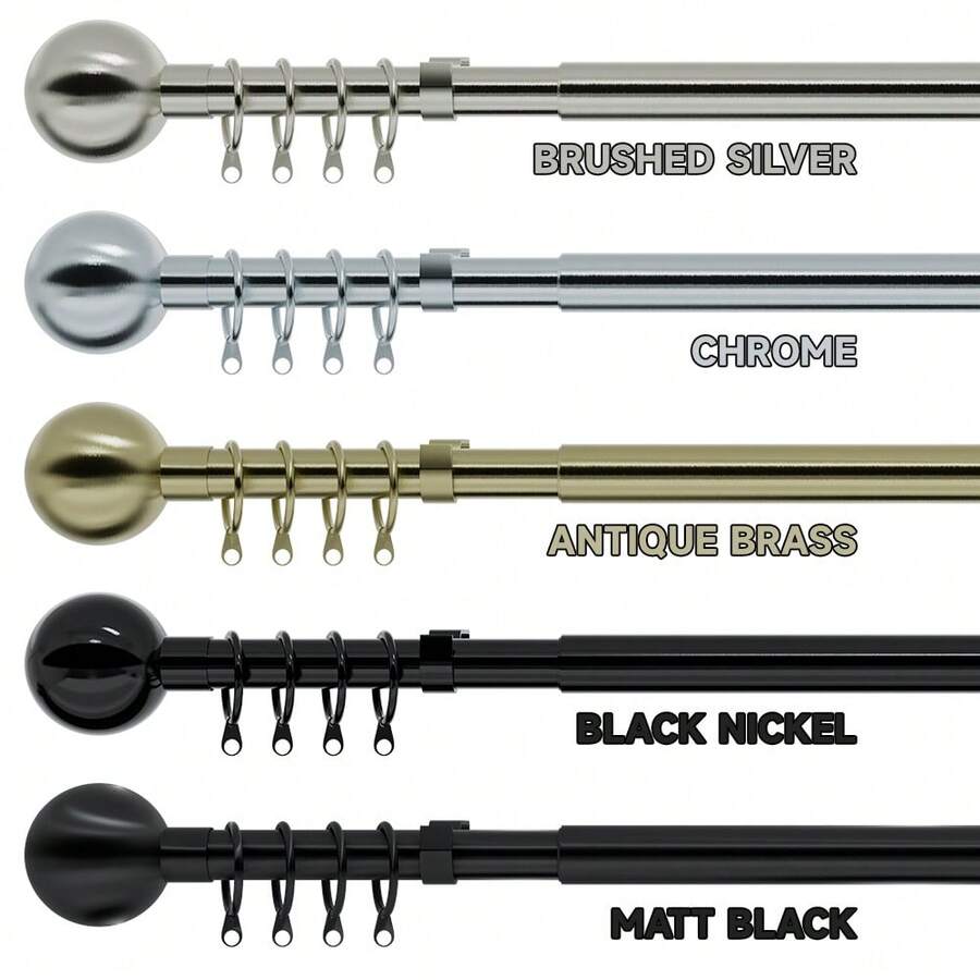 Curtain Pole Extendable Metal Chrome 28mm With Finials Rings Hooks Rod Fittings