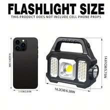 High-Power Solar Multifunctional Outdoor Work Light, Long Distance LED Flashlight, C-Type Rechargeable Searchlight, COB Emergency Outdoor Camping Super Bright - Black - View 8