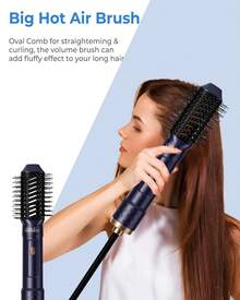UKLISS 6-In-1 Blue & Gold Hot Air Brush Styler: Dry, Straighten, Curl & Volumize Hair Fast - Portable Travel Blow Dryer Brush For Smooth, Shiny Styles (3 Heat Settings) - Xem 3