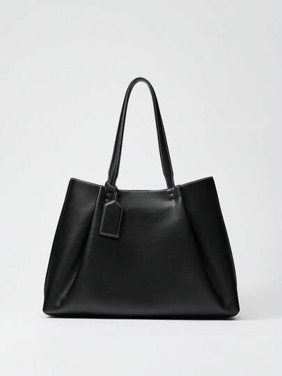 WOMEN'S CLIP SHOPPER BAG, Fashionable Top Handle Tote Bag, Solid Color Simple Shoulder Bag, Luxury Design Handbags For Ladies