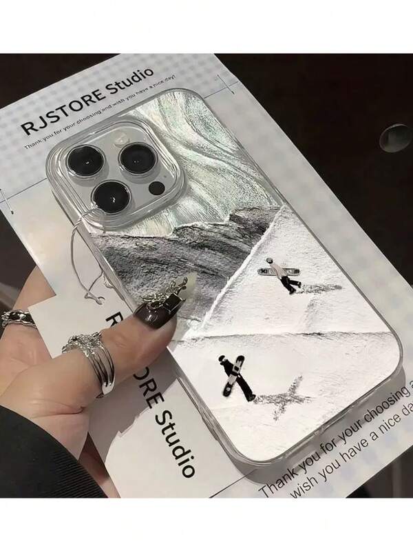 Kreative Bergskimuster TPU Handyhülle, lustiges minimalistisches Modegeschenk für Männer & Frauen, kompatibel mit iPhone 16/15/15Pro/15ProMax/14/13/12/11/XsMAX, 17/17PRO/17Air/17PROMAX Serie Handy Schutzhülle