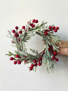 MEHELANY 1 buc inele de lumânări cu ace de pin artificiale din fructe de pădure, suporturi pentru lumânări cu ghirlandă, inele de ace de pin artificiale pentru decorațiuni de masă de Crăciun, decorațiuni pentru lumânări cu ghirlandă, ghirlandă cu verdeață artificială, flori artificiale, vază de interior, decorațiuni pentru piesa centrală a șemineului, decor de Crăciun pentru casă, decorațiuni pentru piesa centrală a mesei