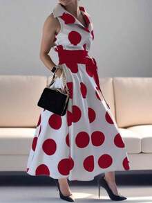 2025 Summer Fall Women's Casual Polka Dots Elegant Birthday Dress Daily A-Line Flare Shirt Dress For Women Party Evening Prom Dresses - 紅色 - 查看 3