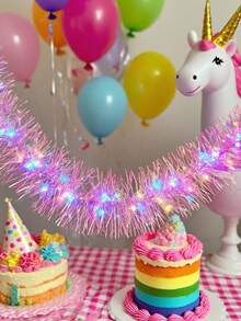 2 piezas, 200cm/78.74in Corona navideña brillante y metálica, corona de alambre metálico rosa con luces LED (blancas), cinta decorativa de peluche con lentejuelas, decoración colgante larga y brillante, adecuada para decoración navideña interior/exterior, fondo de fiesta. Decoración navideña, adorno de árbol de Navidad.