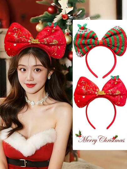 Christmas Headband, Women's Christmas Reindeer Antler Hair Clip Headpiece, Holiday Decoration, Gift Big Bow Headband, Hair Accessories