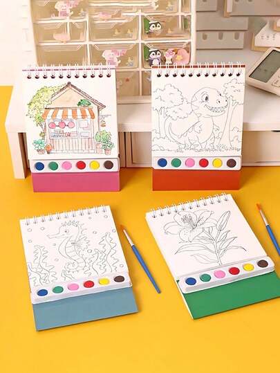 便携式 20 页水彩画册，螺旋装订素描本，含水彩颜料和画笔，创意艺术旅行伴侣，桌面装饰