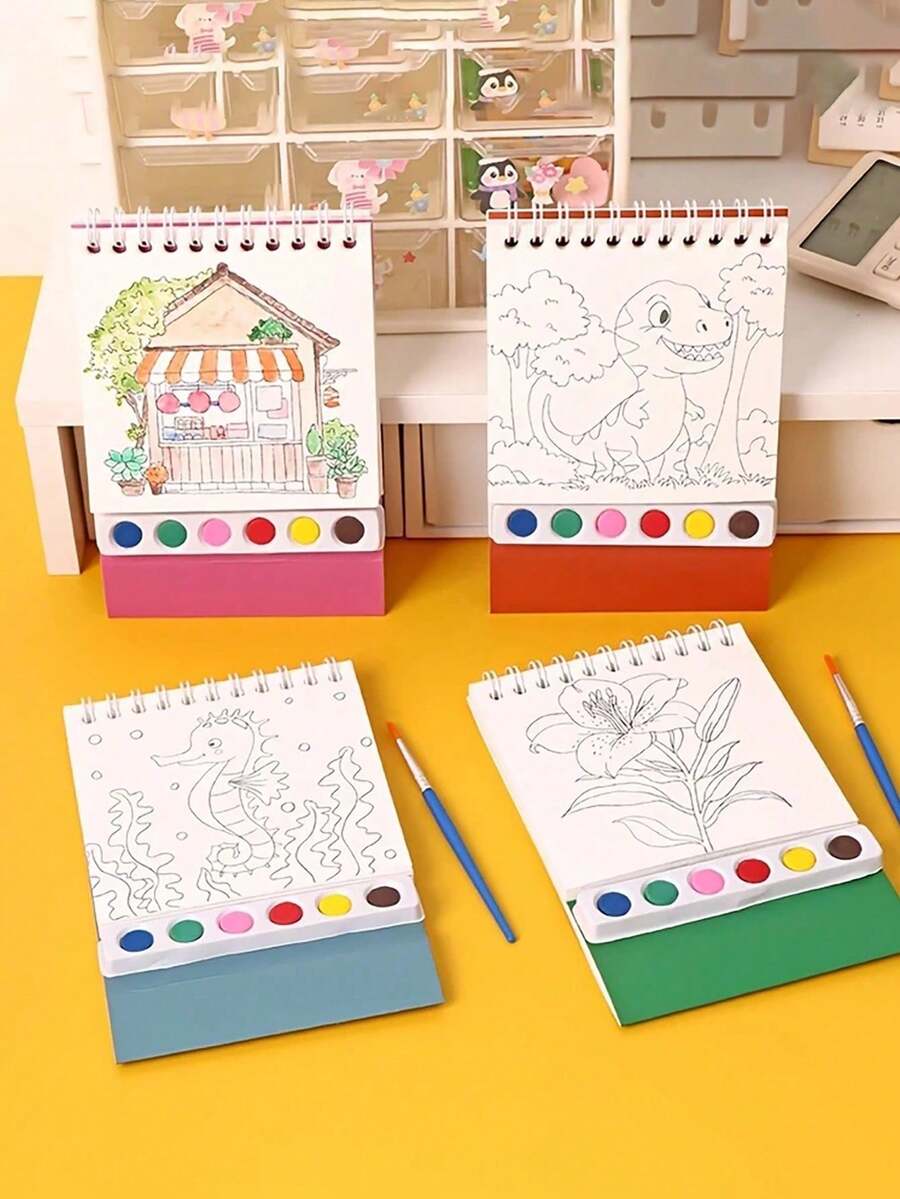 便携式 20 页水彩画册，螺旋装订素描本，含水彩颜料和画笔，创意艺术旅行伴侣，桌面装饰