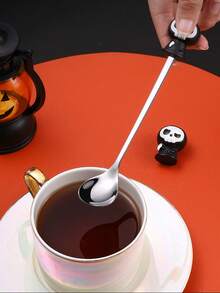 1pc/6pcs Stainless Steel Spoons, Halloween Coffee Stirring Spoons, Dessert Spoons, Cutlery Set