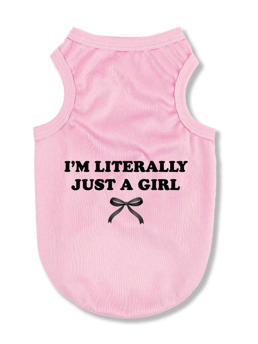 LUCKIE LABO 1pc Fashionable Slogan Graphic Print Breathable Sleeveless Vest, Anti-Flea & Shedding For Cats & Dogs Indoor/Outdoor Use - Pink - View 1