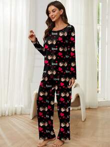 Ensemble de pyjama personnalisé pour femmes grandes tailles, photo de gros plan unique, remplacement du visage du couple, ambiance de vacances, hiver