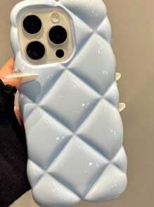 优雅女孩别致菱形图案手机壳适用于 14 Pro Max、 13、 11、 12、硅胶保护套、女款设计 - 藍色 - 查看 2