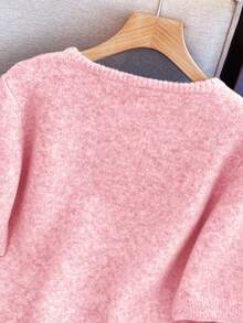 1 buah Sweater Kardigan Lengan Pendek Warna Polos dengan Kancing Logam untuk Wanita, Sweater Rajut Kasual Serbaguna - Baby Pink - View 5