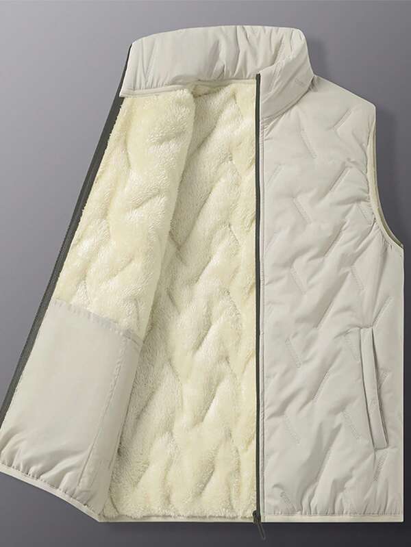 Men's Winter Outdoor Sports Thermal Lined Thickened Vest, Fashion Casual Jacket For Hiking, Cycling, Tops,Fleece