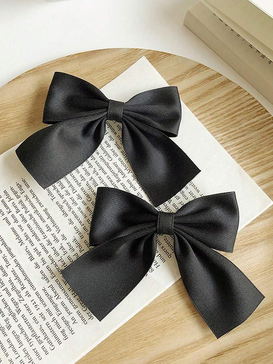 2 chiếc kẹp tóc nơ ruy băng đen satin chất lượng cao dành cho nữ, dài 8cm/3.15in, kiểu dáng đơn giản, thanh lịch, công chúa cổ điển, phù hợp cho sử dụng hàng ngày, đi làm, đi nghỉ mát, đi học, dự tiệc, làm quà tặng, phụ kiện tóc, kẹp càng cua, kẹp tóc, kẹp tóc cài, kẹp tóc hình cá sấu, thời trang mùa thu, trang phục mùa đông cho nữ, nơ, dễ thương, phụ kiện đội đầu, ghim cài tóc - màu đen - Xem 1