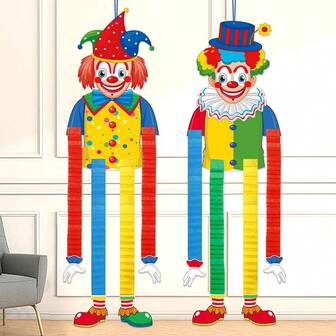 2 件狂欢派对小丑伸缩蜂窝悬挂装饰，马戏团主题生日派对搞笑小丑氛围装饰道具