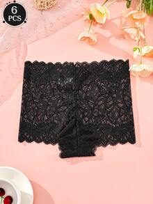 6 szt. seksownych koronkowych, prześwitujących bokserek damskich o średnim stanie, dojrzałe, urocze, romantyczne majtki w stylu vintage, odświeżająca, swobodna i wygodna bielizna na każdą porę roku, prezent na Halloween, podróż, imprezę i Boże Narodzenie