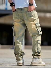 Quần Jeans Denim Ống Loe Cổ Điển Cỡ Lớn Cho Nam, Quần Jeans Công Sở Ôm Vừa Nhiều Túi, - Đồng - Xem 3
