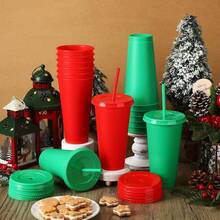 10/20 Pack  24oz Christmas Plastic Water Cup Drink Cup, 710ml Plastic Cup Reusable Water Cup For Hot And Cold Drinks, Perfect For Holiday Parties, Office Use, Halloween Valentine'S Day Christmas Thanksgiving Birthday Anniversary Party Drink Set - Đỏ + Xanh lá cây - Xem 7