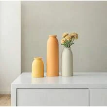 Juego de 3 jarrones decorativos de cerámica de 10.4 pulgadas, estilo bohemio moderno escandinavo, decoración del hogar de estilo campestre moderno blanco (mezcla de café) - Mezcla naranja - Ver 7