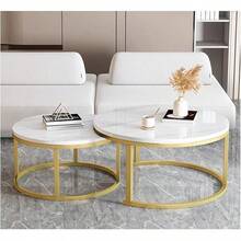 Juego de 2 Mesa de Centro para Sala Minimalista - Mesas Redondas para Sala de Estar,Mesa de Centro para Minimalista (70 * 70 * 45cm + 50 * 50 * 38cm) (Negro) - Blanco - Ver 5