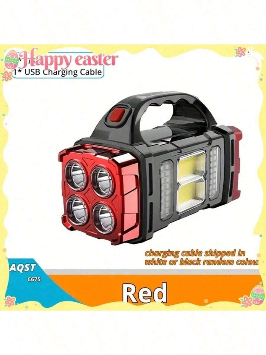 [Powerful Flashlight] Portable Powerful 4 Gear USB Rechargeable Flashlight | Solar LED Light With COB Work Light And Mobile Phone Camping Lamp,1200mah - 紅色 - 查看 1