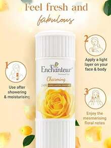Enchanteur Enticing Perfumed Talc Powder , 24H Long-Lasting Dryness,Refreshing Feel,Relieve Itching,Long-Lasting Fragrance,Fine Powder Texture, Enhance Skin Texture, Floral Scent, Soft And Smooth Skin,Skin Radiance, Lasting Perfume, Body And Face Use, Romantic Perfume,Suitable For All Skin Types, Ideal For Daily Use,Before Bed Or After Showering,After Exercise. - Attractive Floral Design - View 4