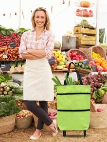 2 In 1 Lightweight Foldable Shopping Cart, Foldable Cart With Wheels, Reusable Shopping Bag, Unisex Travel Bag, Home And Kitchen Supplies, Portable Rolling Shopping Bag With Wheels, Waterproof Trolley. - Multicolor - View 4