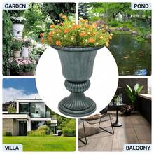 2 PCS 20" Urn Planters For Outdoor Plants, Large Decorative Front Porch Planters, Weatherproof Tall Plastic Flower Pots For Garden, Patio & Entryway Décor - 綠色 - 查看 8