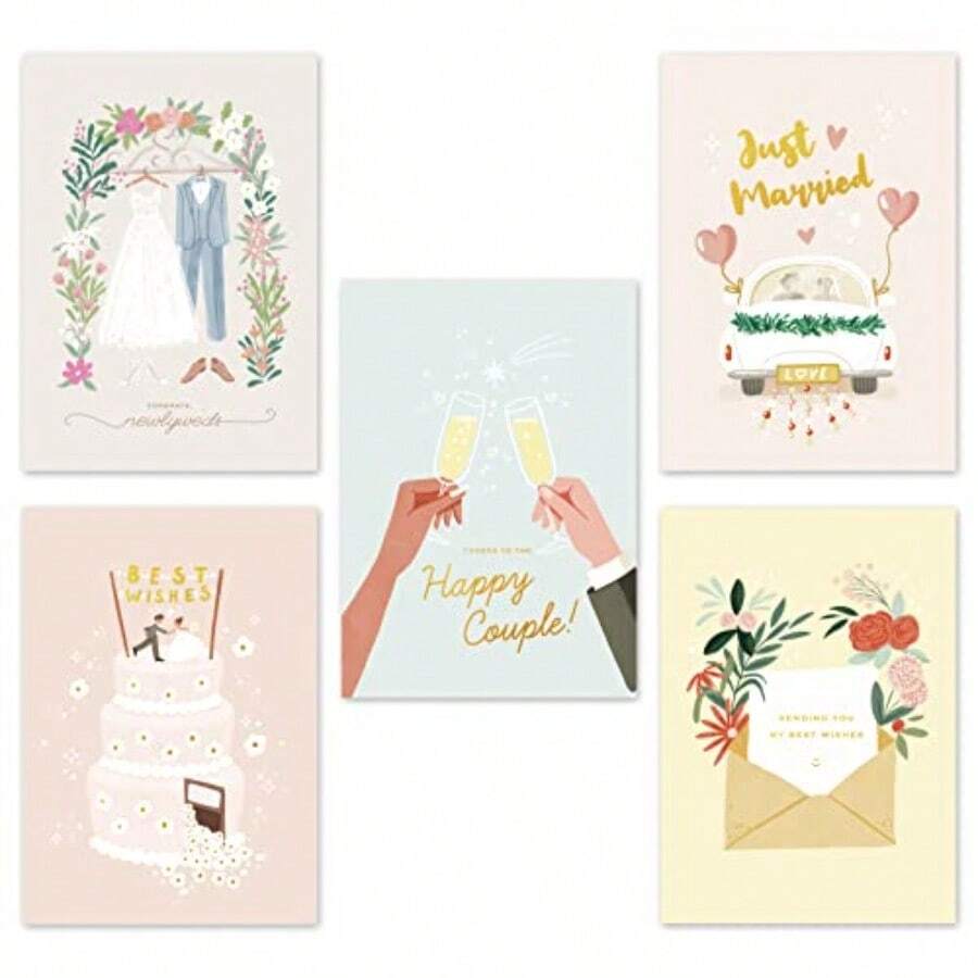 CZ Wedding Cards For The Bride And Groom With Envelopes 5x7 Pack Of 10 Assorted Cards Blank Notes For Wedding Congratulations Card Bridal Showers Engagement Parties Chic Designs With  Foil 5837 - 如圖 - 查看 1